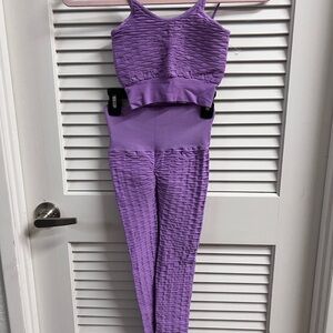 Purple Textured Women's yoga, leggings and sweat jacket set in small